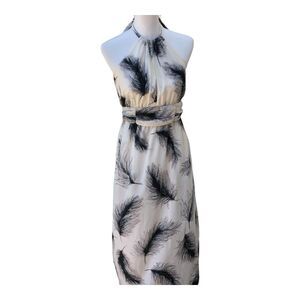 Dorothy Perkins Sexy White Halter Neck Feather Print Women's Maxi Dress‎ Sz 14